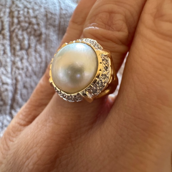 Jewelry - Vintage 14K Yellow Gold Pearl & Diamond Ring – Size 6 – 4.6g